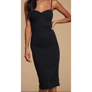 Lulus Mob Wife Charmed & Dangerous Sexy Black Bustier Bodycon‎ Midi Dress Medium